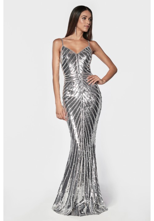 Shiny Sequin Fitted Long Dress