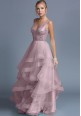 V-neck Frilled Tulle Gown