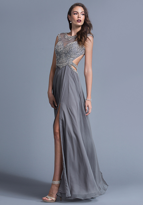 Open Back chiffon Gown with Side Slit